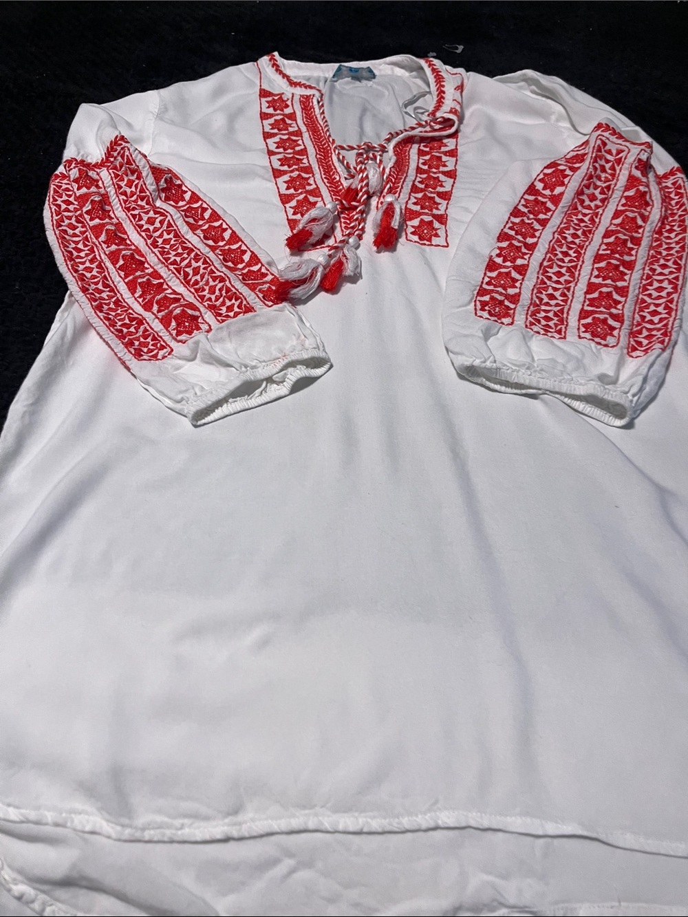 blue island White Blouse with Light Blue Label